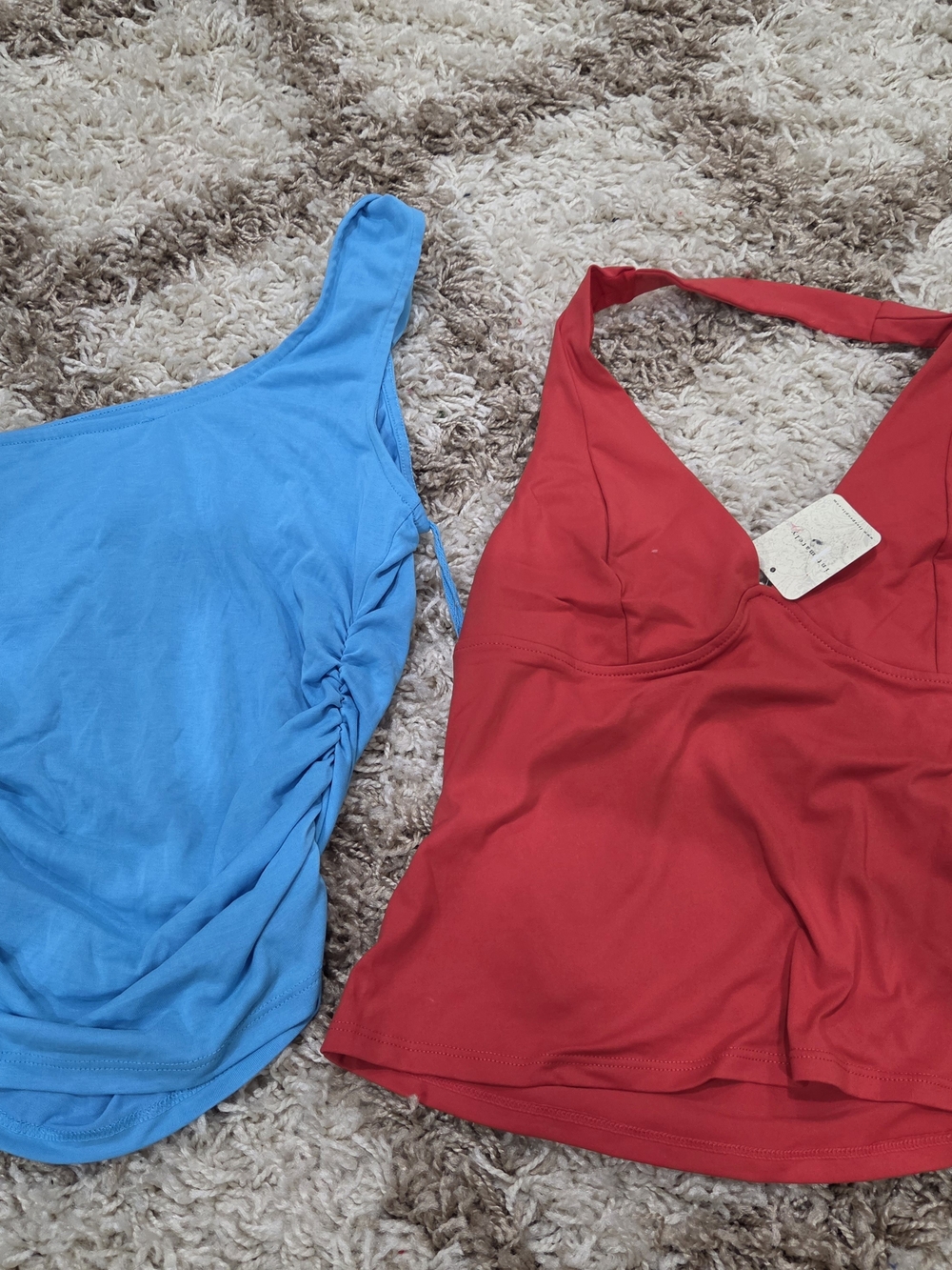 Free People Red Halter Camisole with Blue Ruched Tank (price for set of 2)